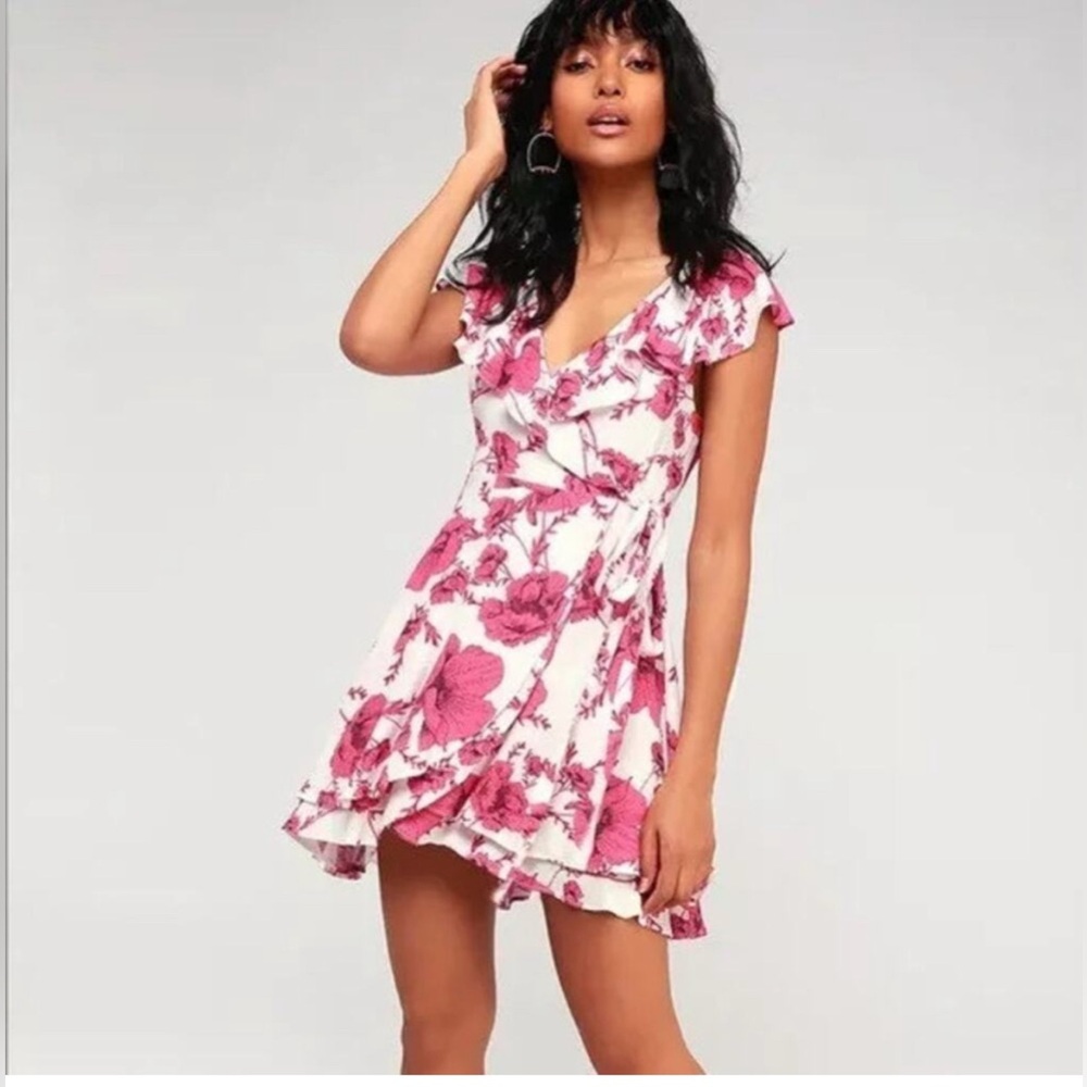 Free People French Quarter Floral Printed Wrap Mini Dress Size L